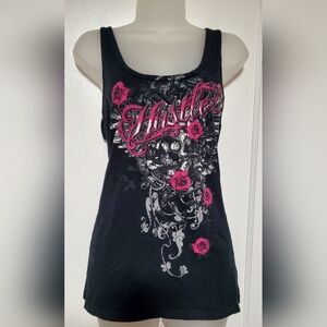 🆕️ HUSTLER black and pink Y2K slashed back tank top, Size M
